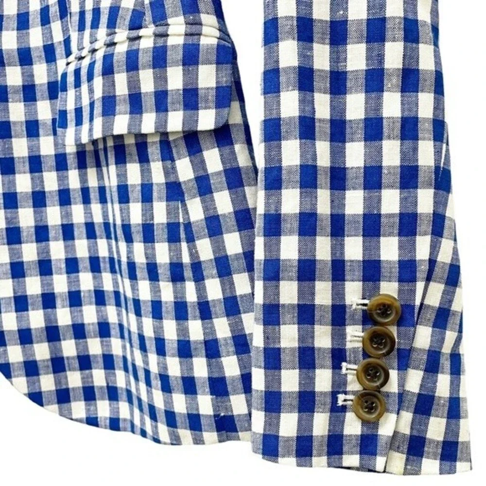 J. Crew Blue Gingham Campbell Linen Blazer Preppy Check Jacket Women’s Size 00